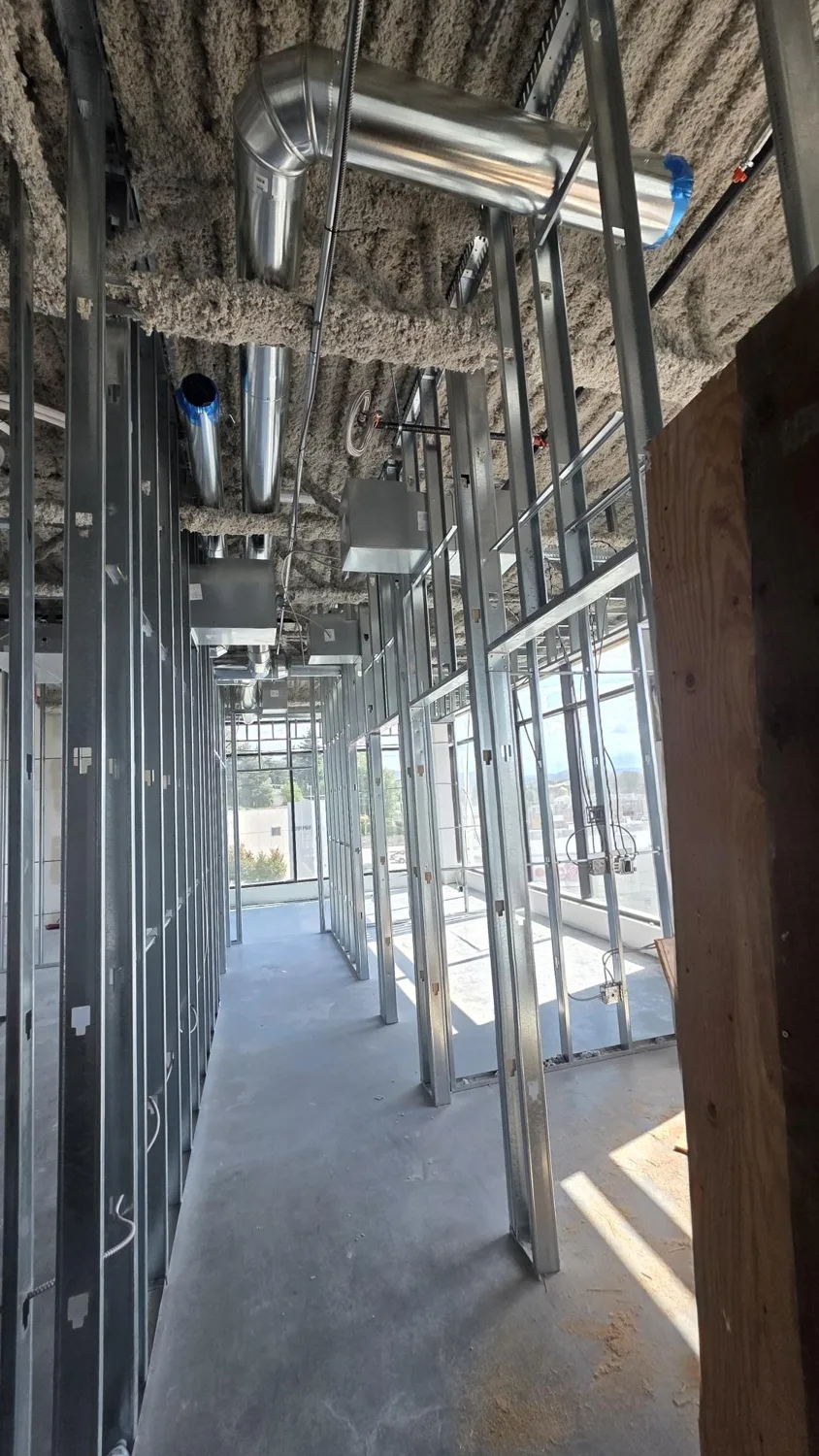 Steel stud partitions before drywall at 31999 Lougheed Highway, Mission. Steel stud partitions before drywall at 31999 Lougheed Highway, Mission.