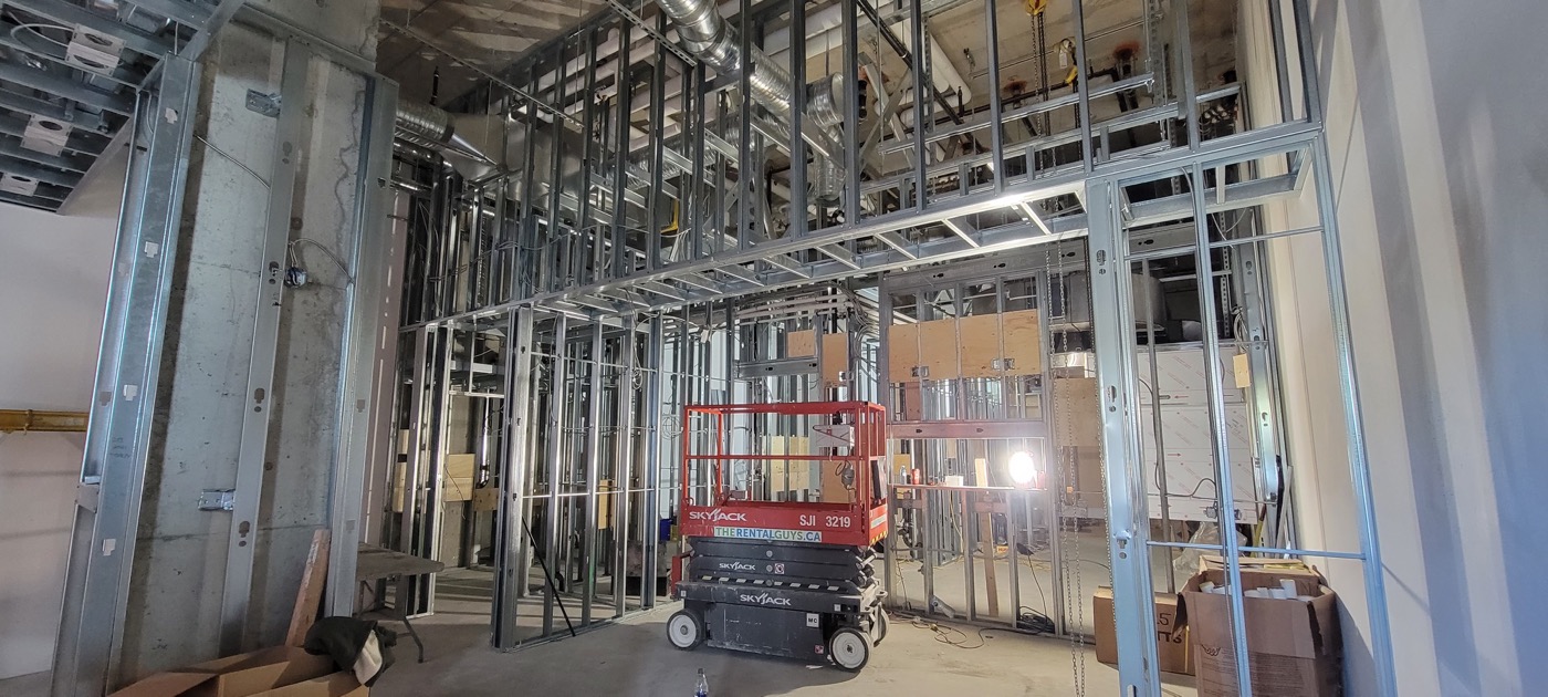 Tenant improvement build-out in progress with steel stud interior partitions. Tenant improvement build-out in progress with steel stud interior partitions.
